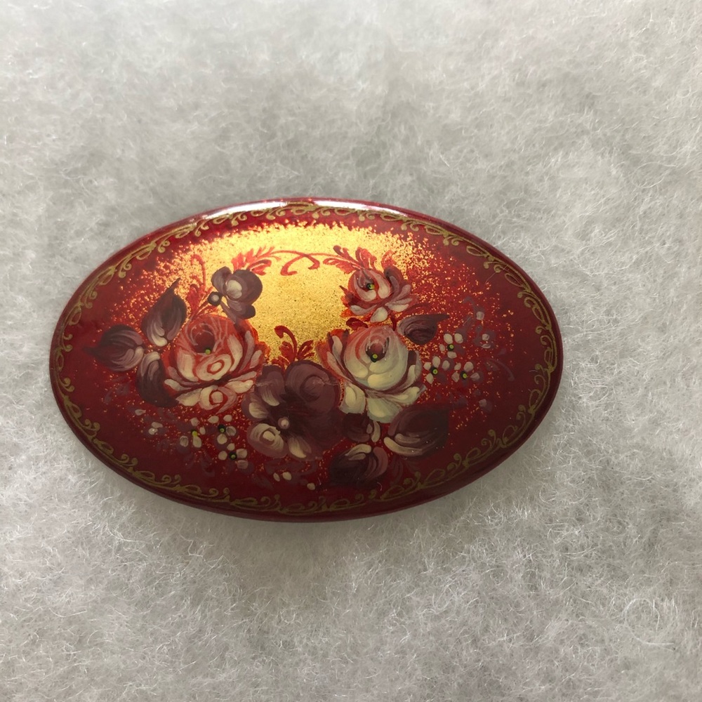 Vintage Russian hand painted Broché with gold leaf